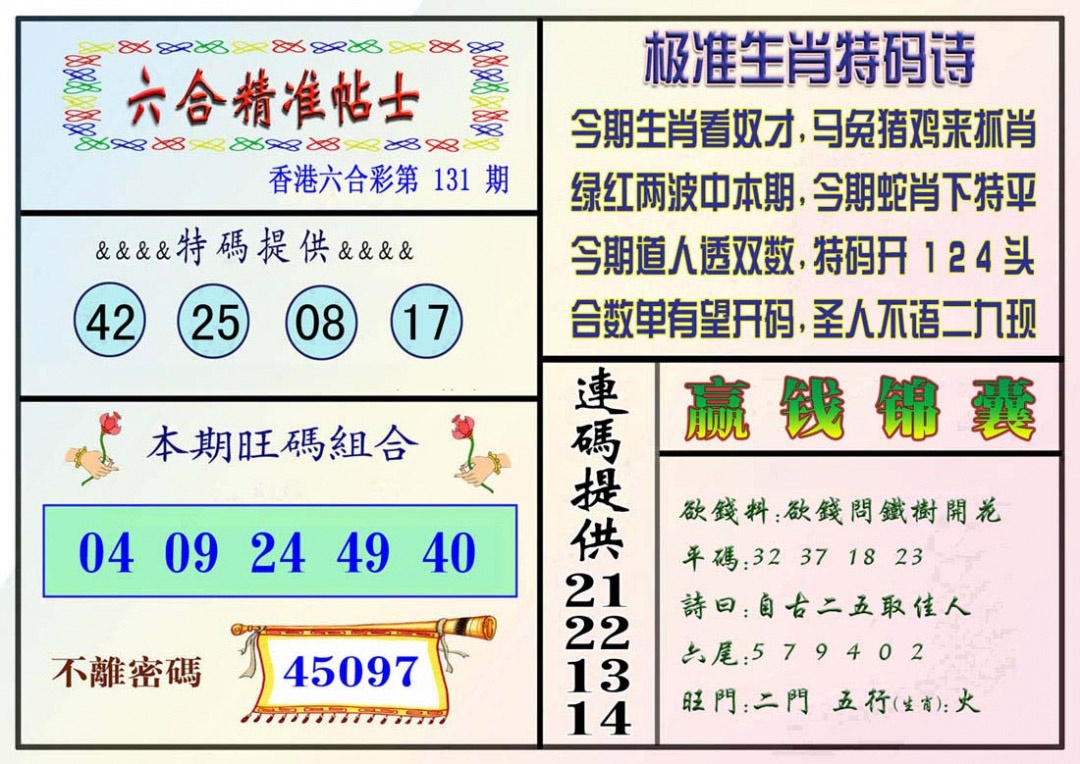 六合彩131期精准贴士