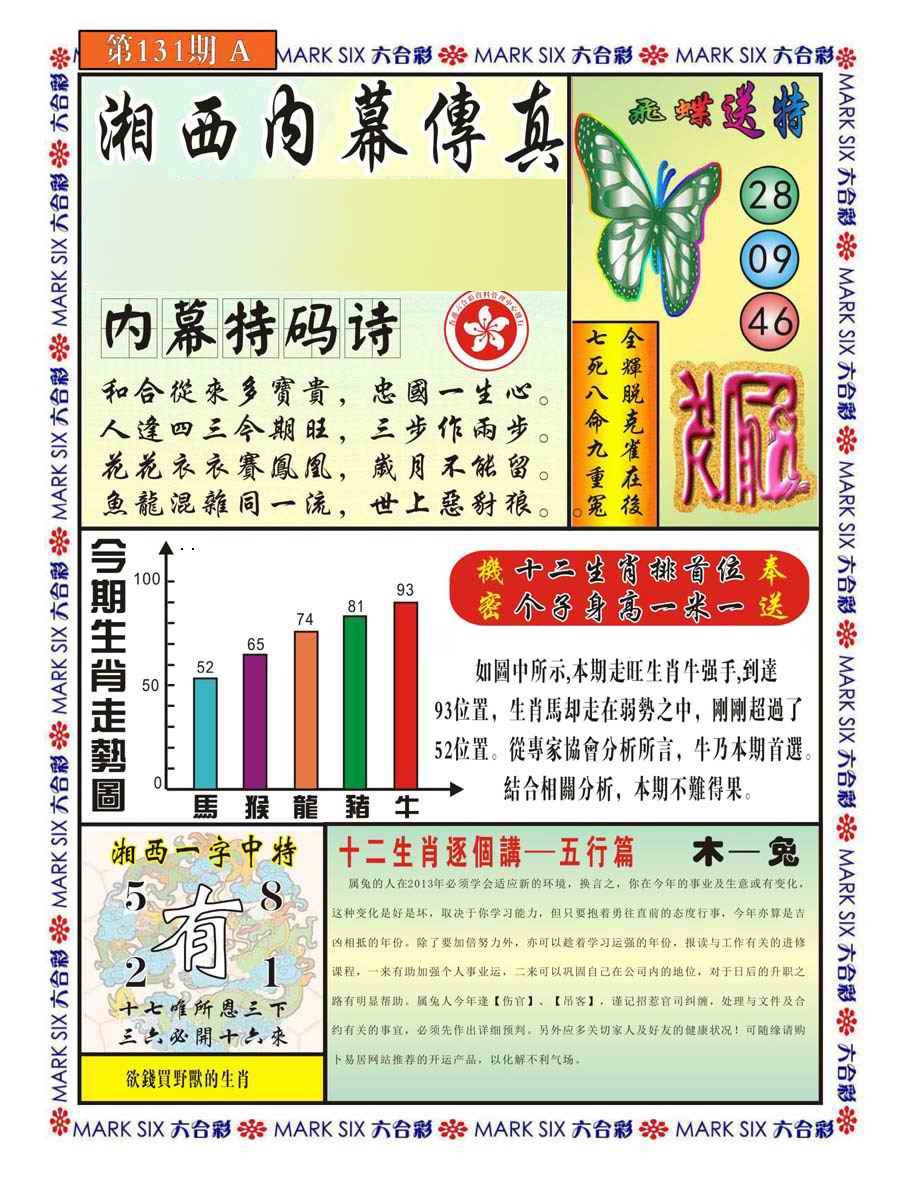 六合彩131期湘西内幕传真A