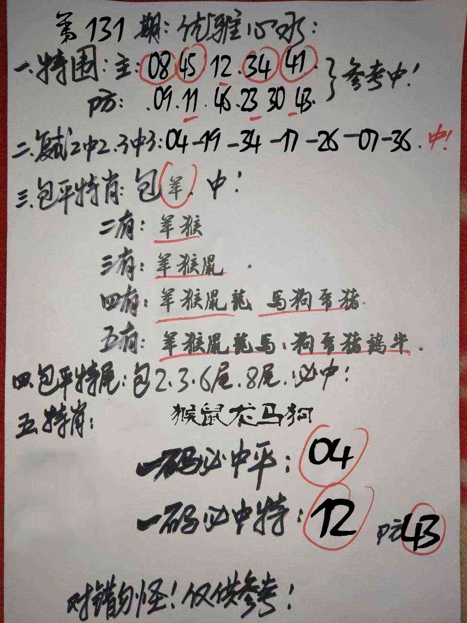 六合彩131期优雅心水