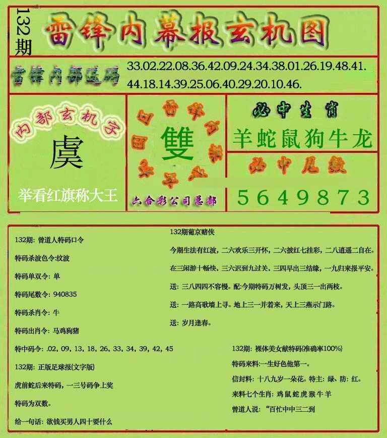 六合彩132期雷锋玄机报(新上市)