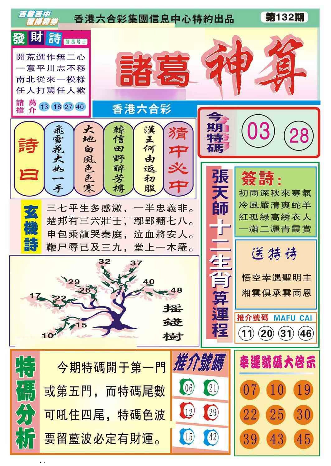 六合彩132期诸葛神算