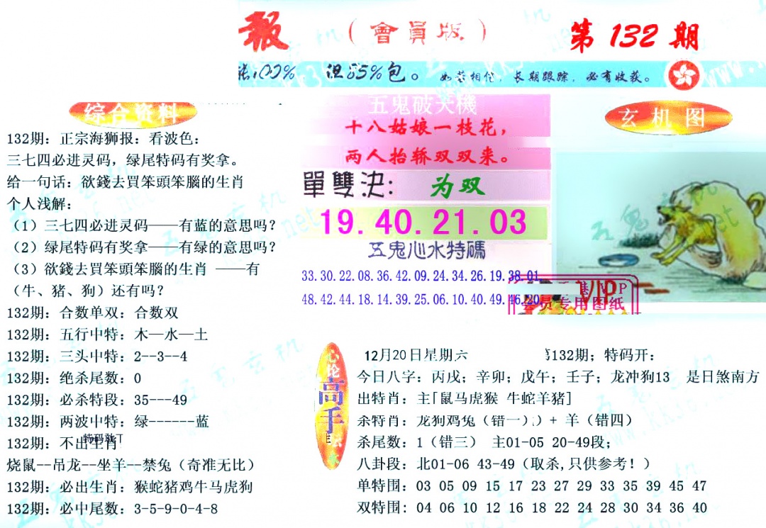 六合彩132期新五鬼玄机