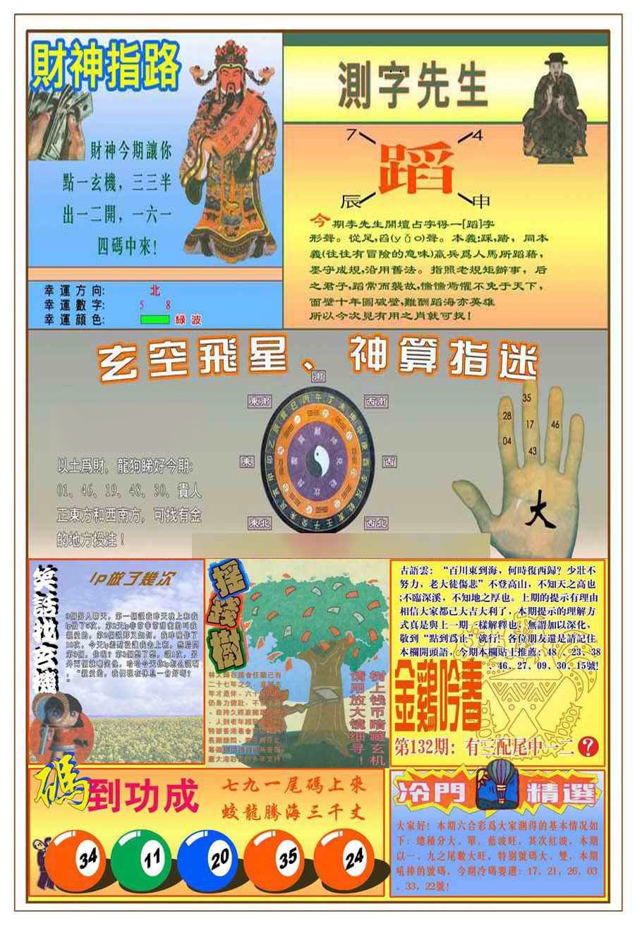 六合彩132期(新版)四柱预测B