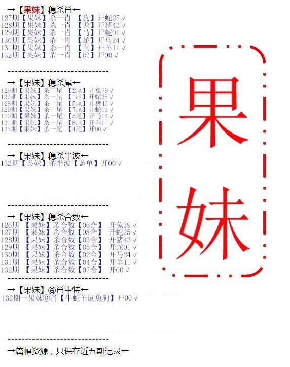 六合彩132期果妹心水