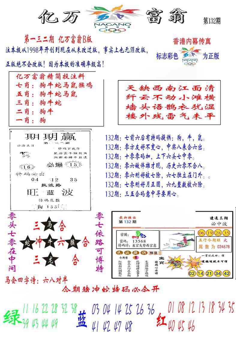 六合彩132期亿万富翁B