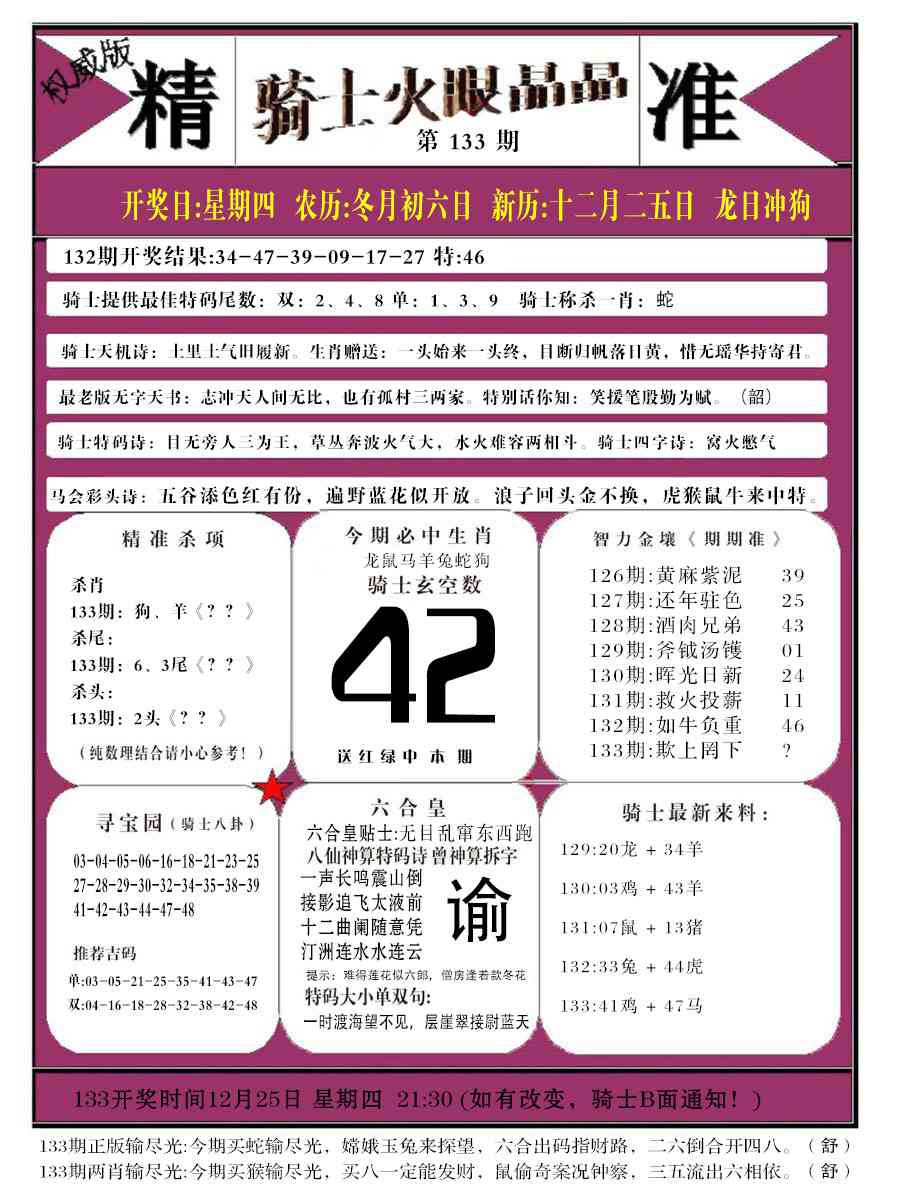 六合彩133期骑士火眼晶晶b