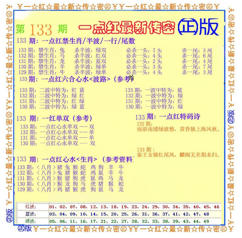 六合彩133期一点红最新传密
