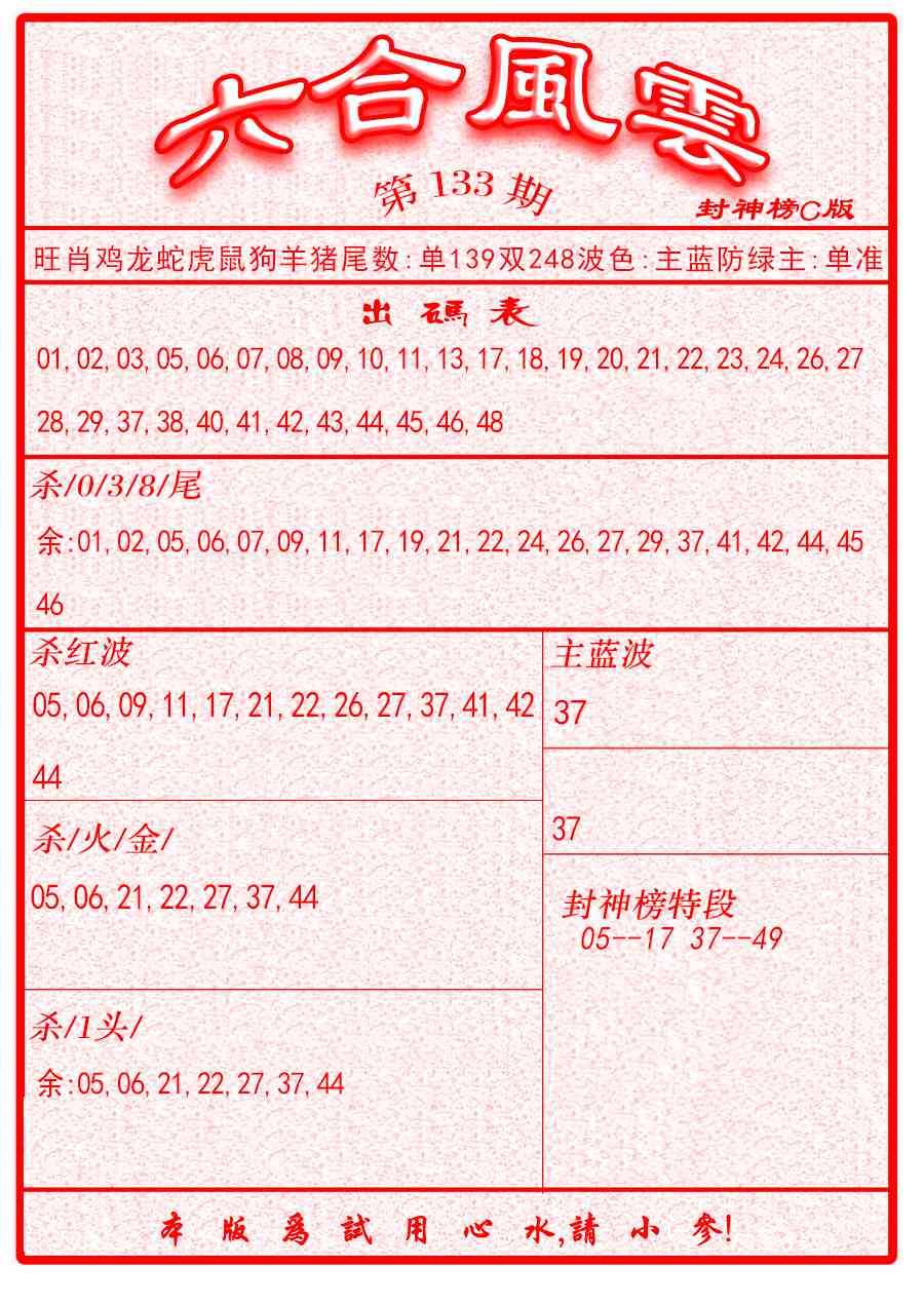 六合彩133期六合风云B面