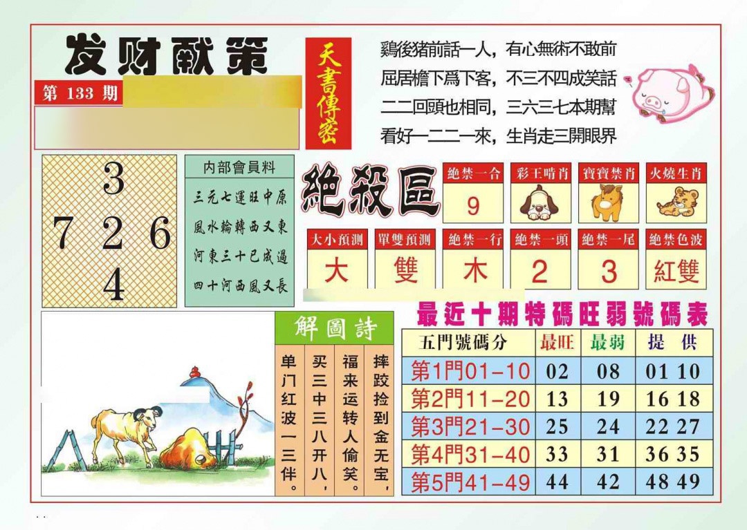 六合彩133期发财献策