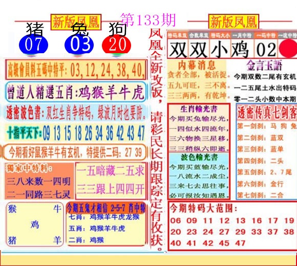 六合彩133期二代凤凰报