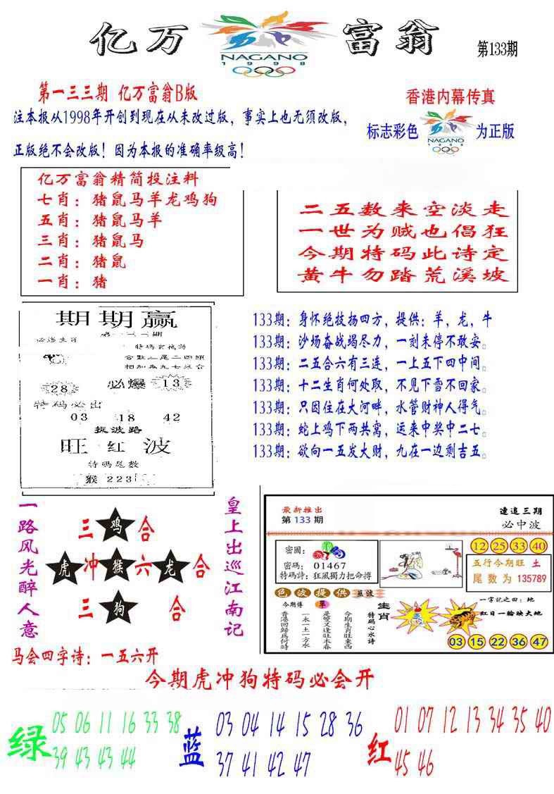 六合彩133期亿万富翁B