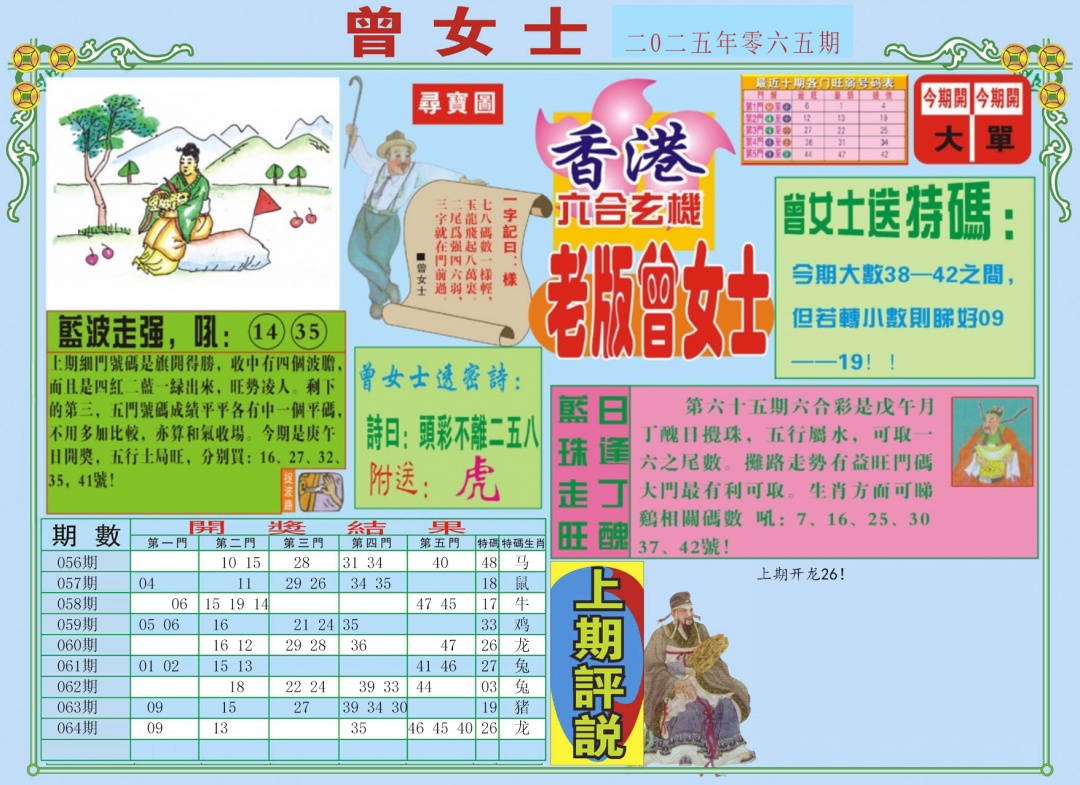 六合彩065期老版曾女士A