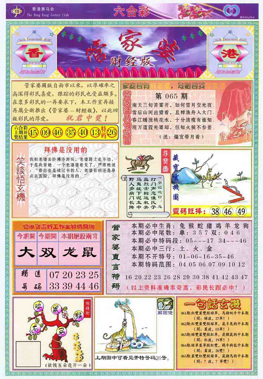 六合彩065期管家婆财经版