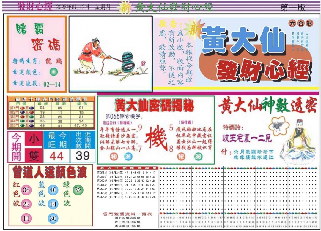 六合彩065期发财心经A
