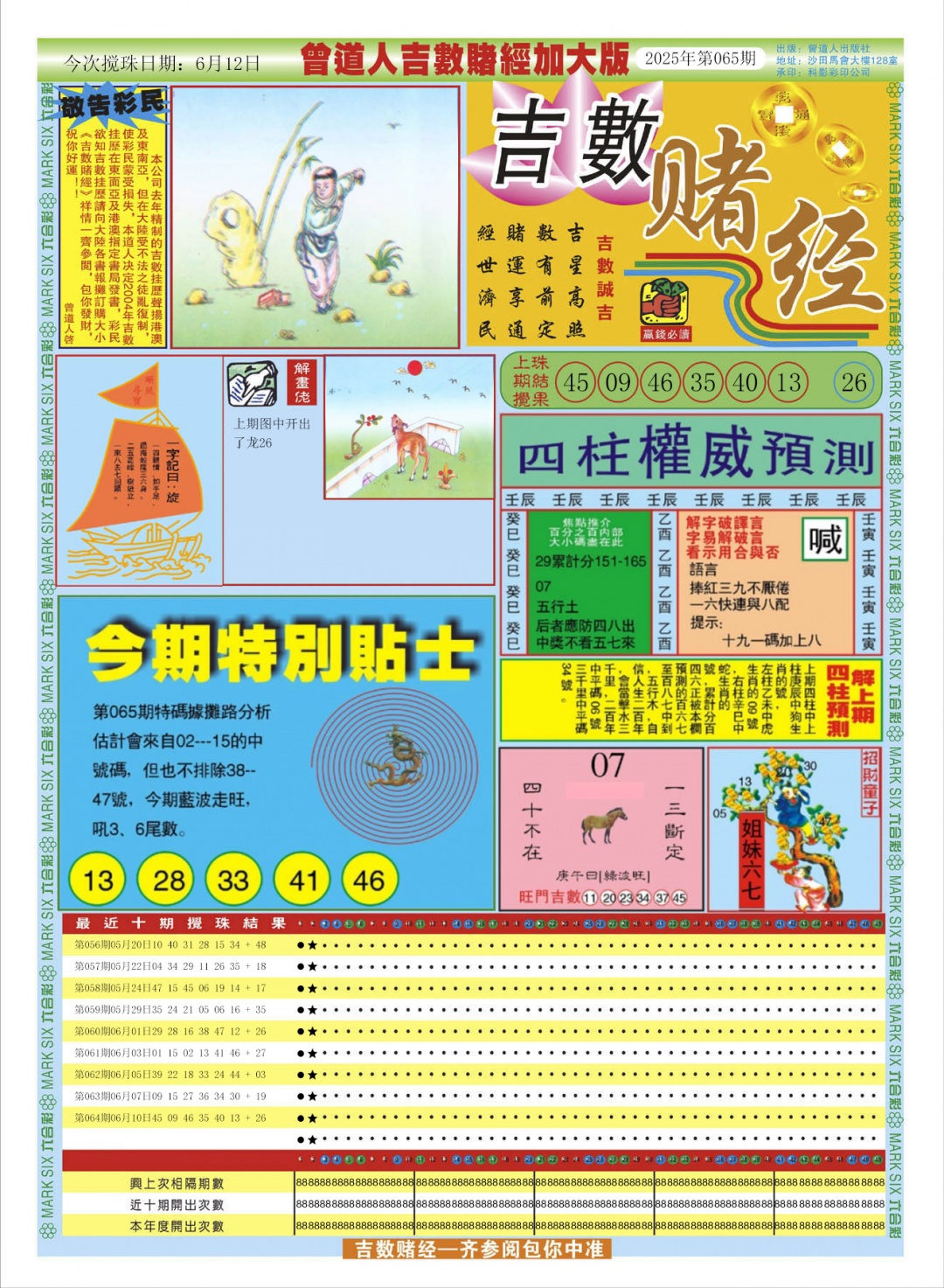 六合彩065期曾道人吉数赌经A加大版