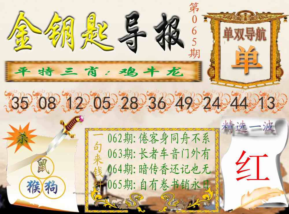 六合彩065期金钥匙导报