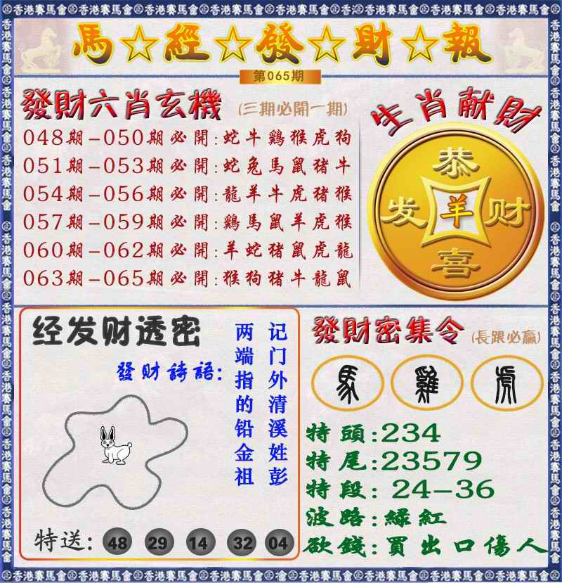 六合彩065期马经发财报（荐）