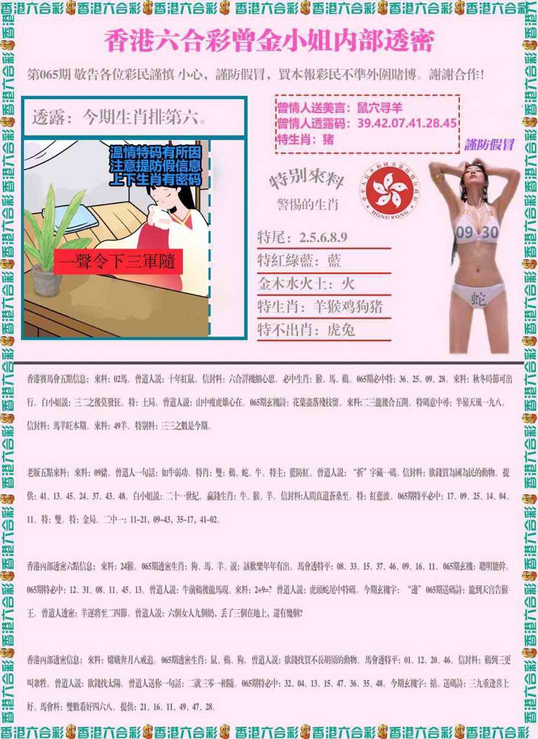 六合彩065期五点来料