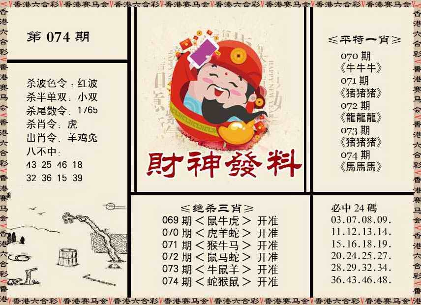 六合彩074期财神发料