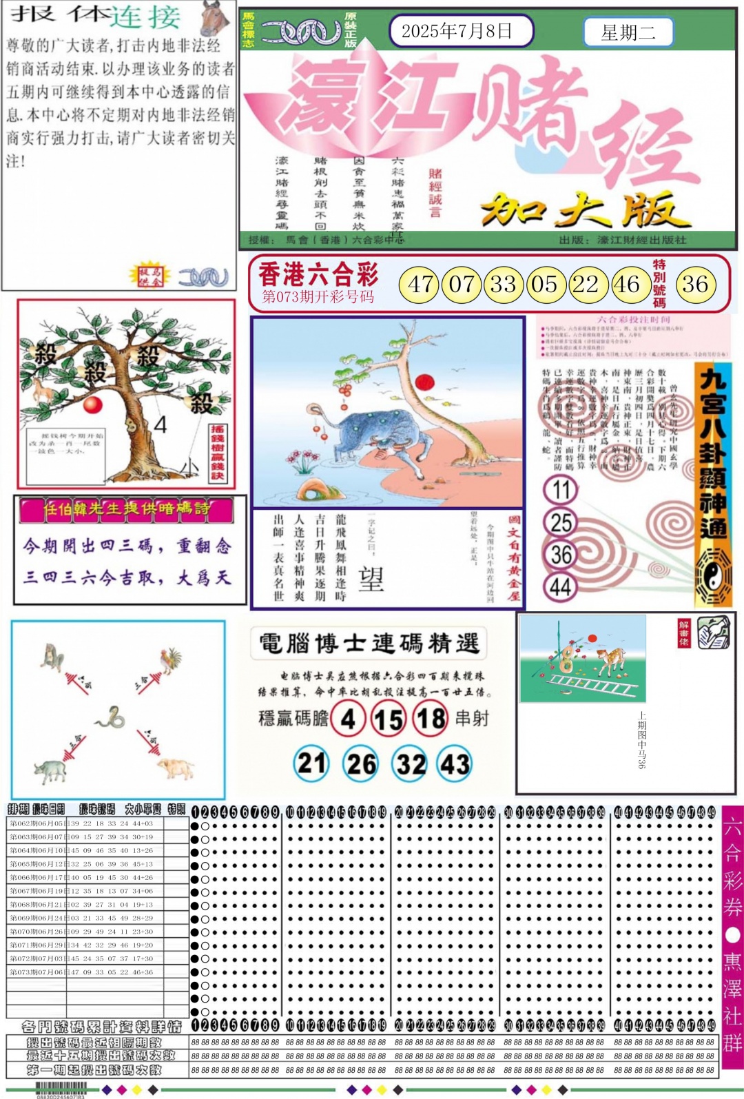 六合彩074期濠江赌经A加大版