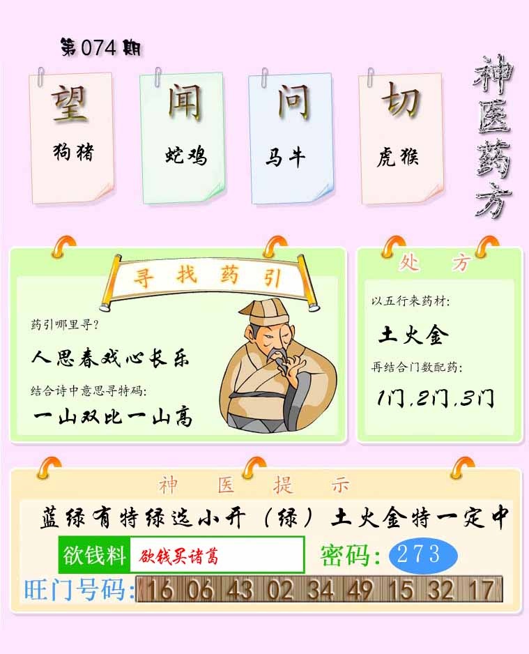 六合彩074期神医药方