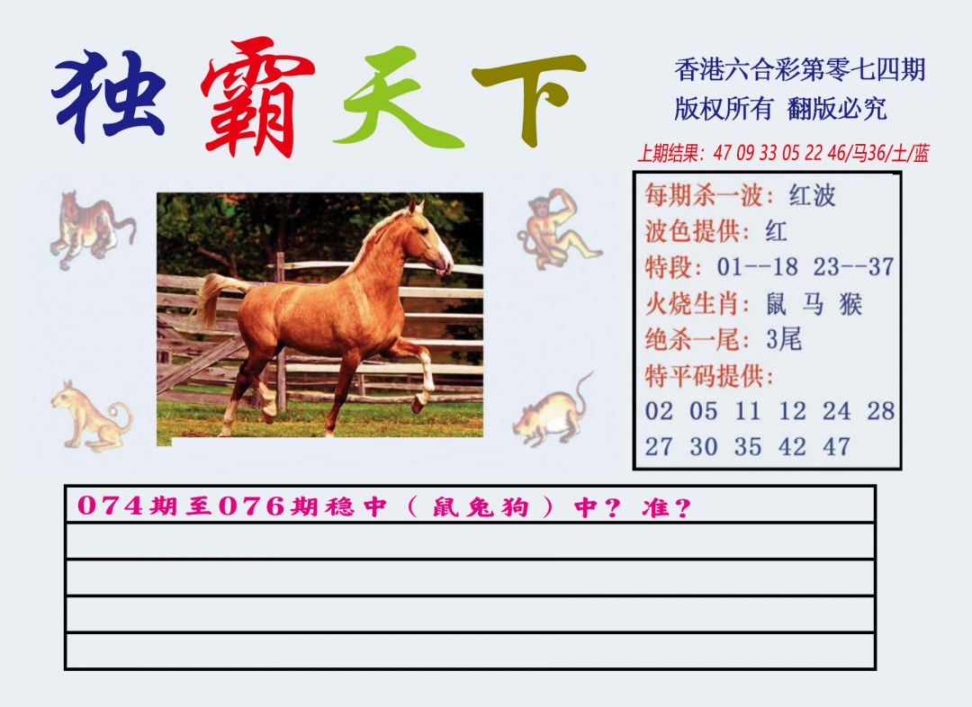 六合彩074期独霸天下