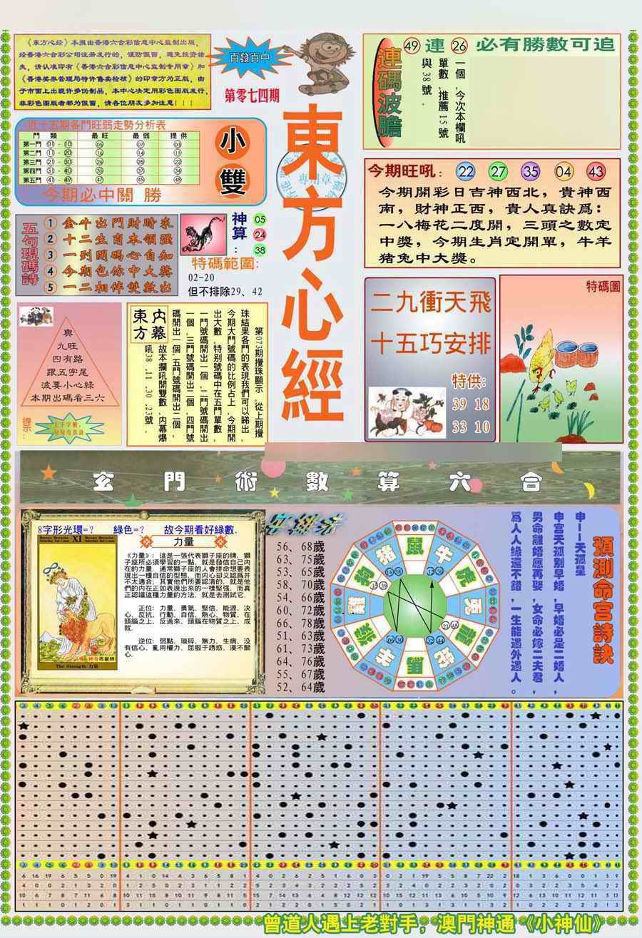 六合彩074期(新版)东方心经A