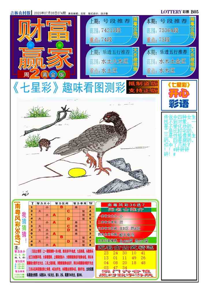六合彩074期七星彩图(高清)A
