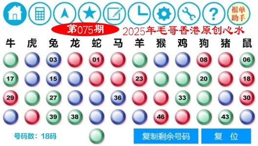 六合彩075期毛哥心水