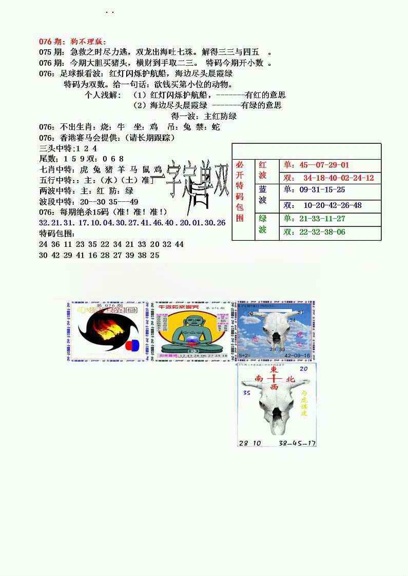 六合彩076期狗不理特码报