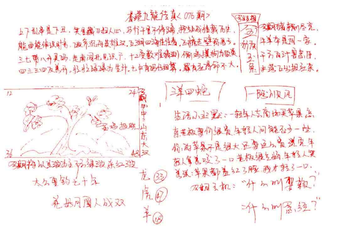六合彩076期九龙传真(手写)