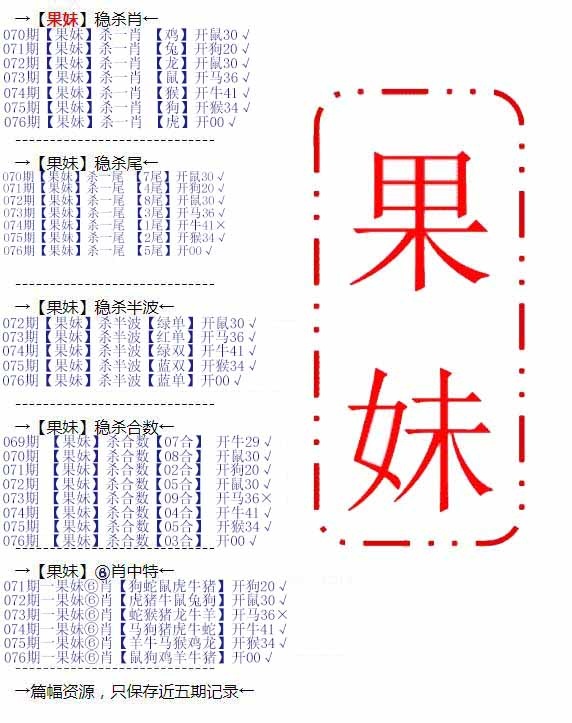 六合彩076期果妹心水