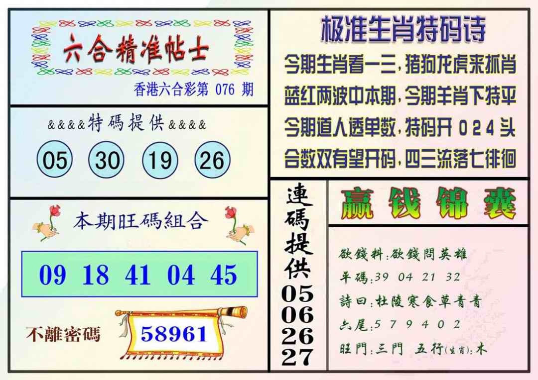 六合彩076期精准贴士