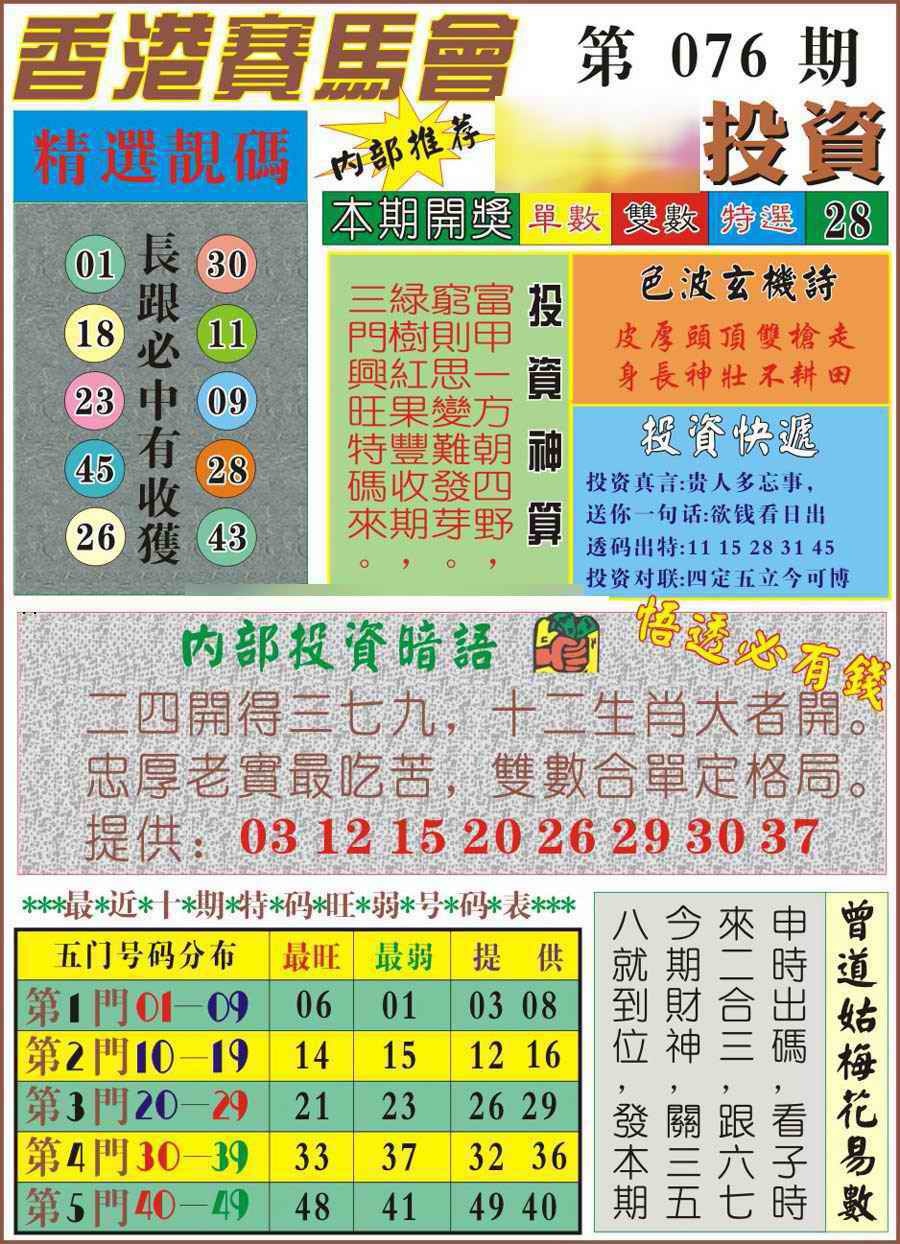 六合彩076期马经投资