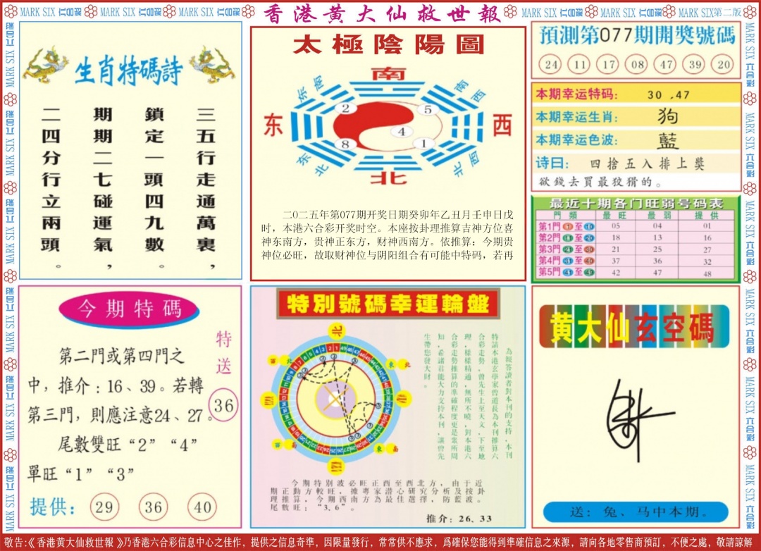 六合彩077期新黄大仙救世B