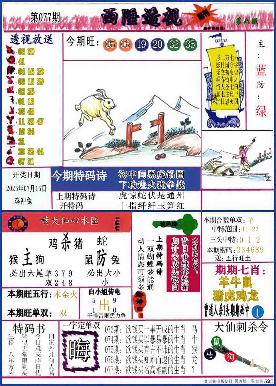 六合彩077期西陲透视(正版)