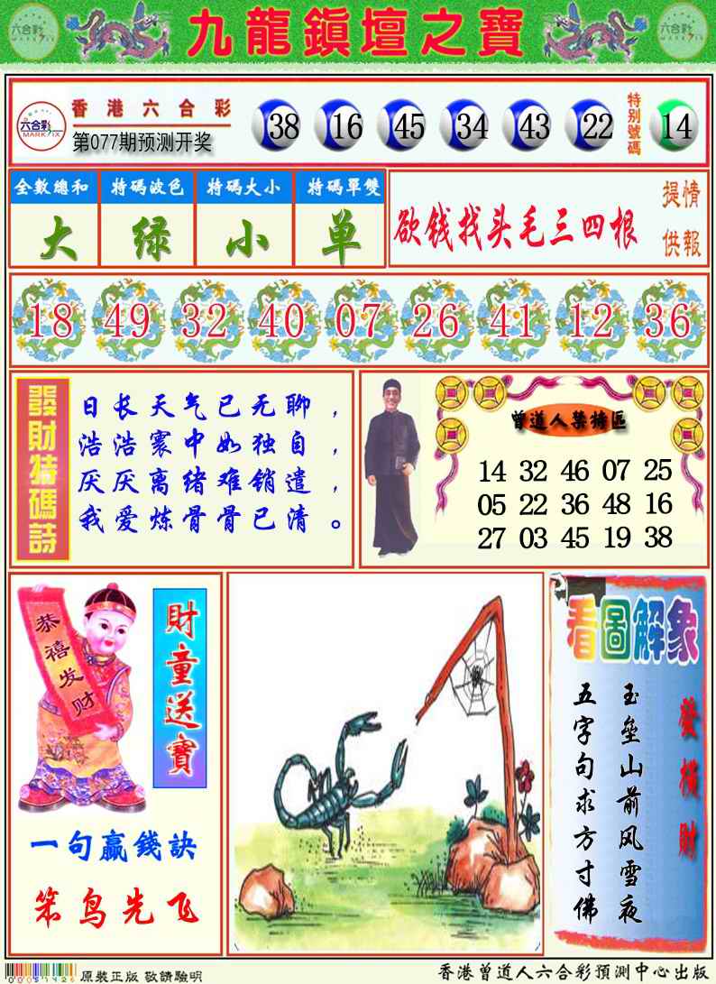 六合彩077期九龙挂牌解特码A