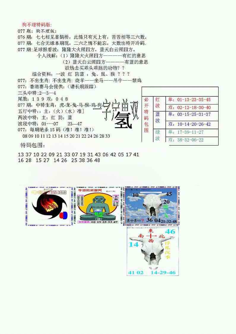 六合彩077期狗不理特码报