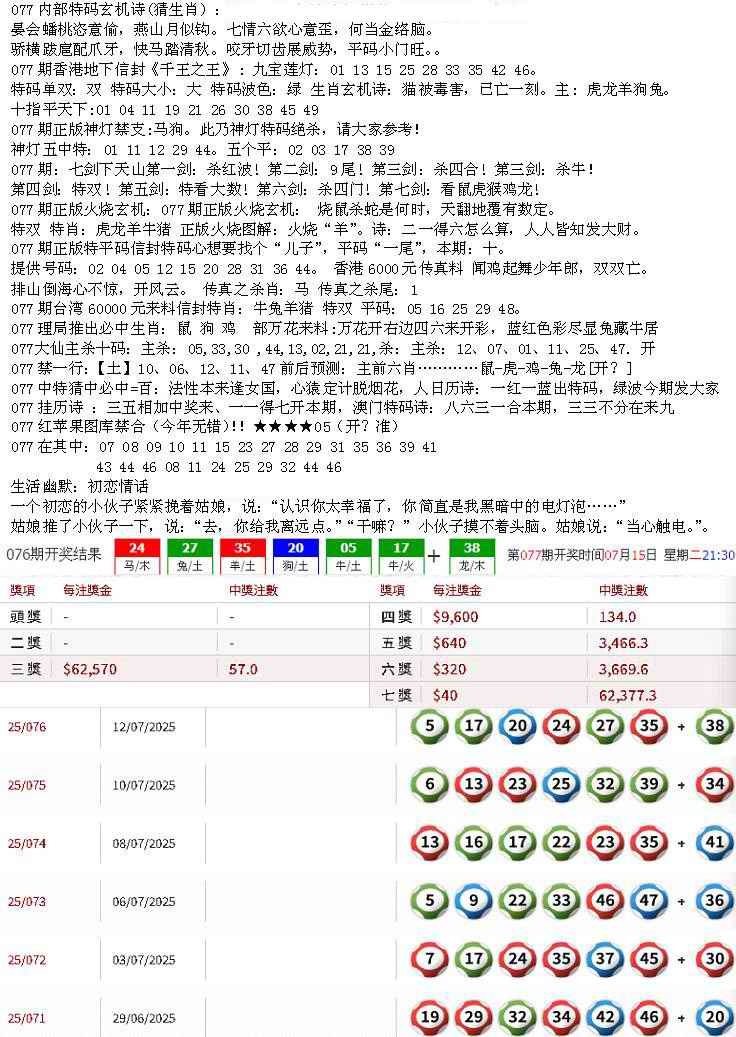 六合彩077期五星报B