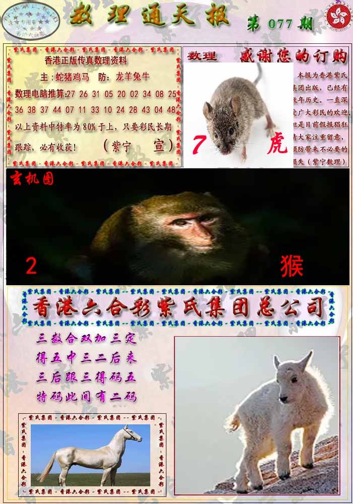 六合彩077期数通报
