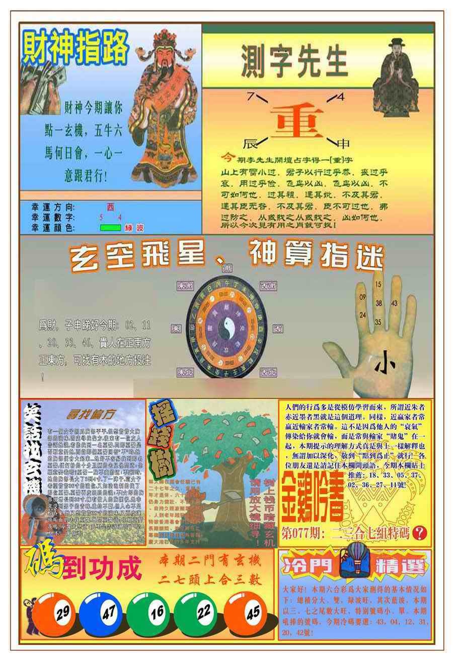 六合彩077期(新版)四柱预测B