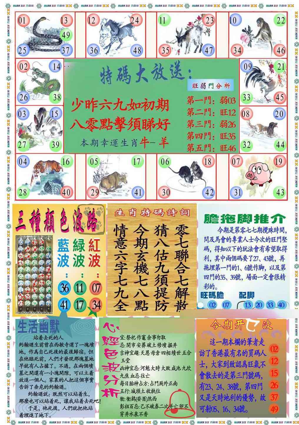 六合彩077期马经心经B(新图推荐)