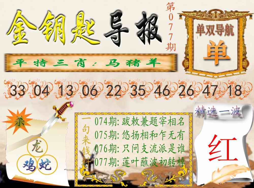 六合彩077期金钥匙导报