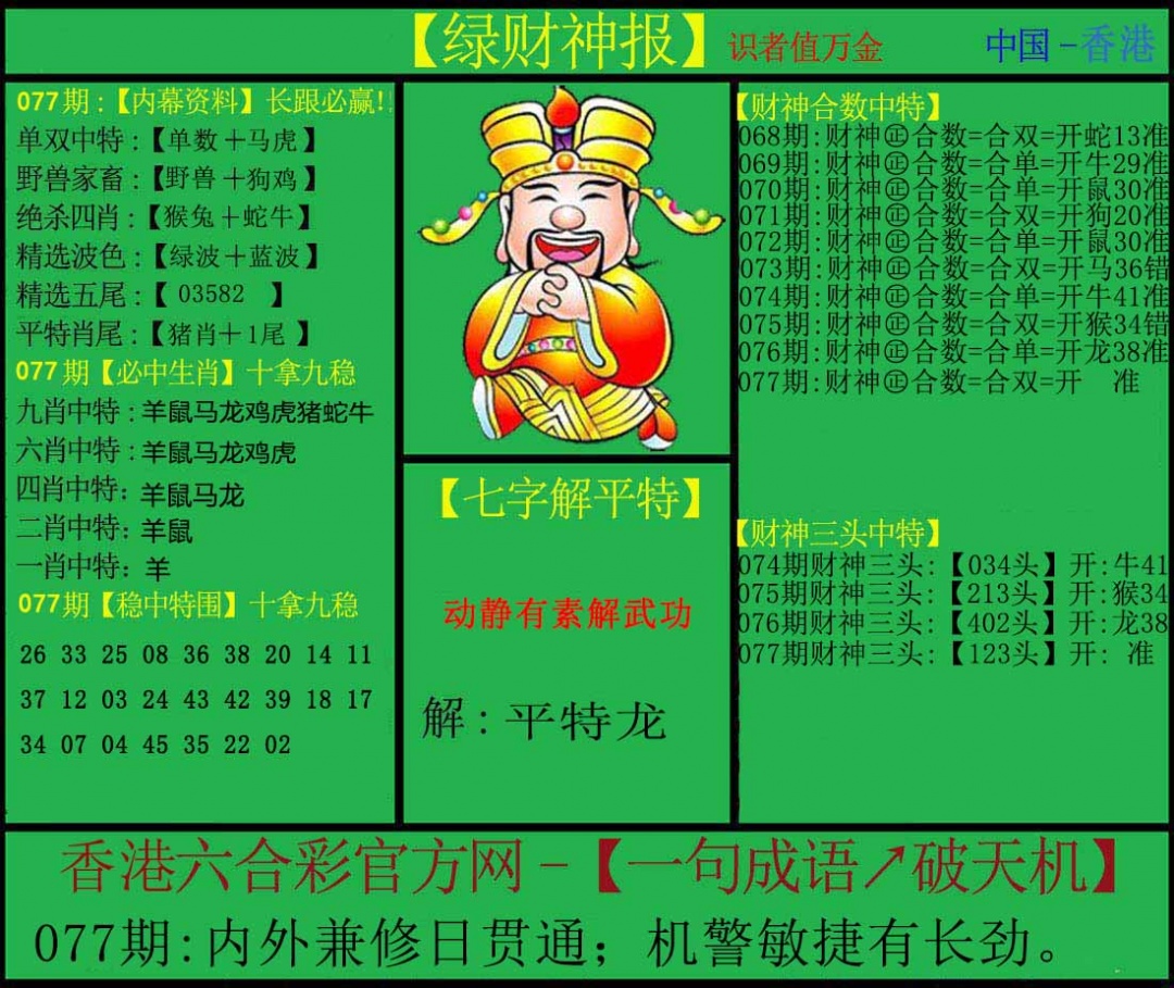 六合彩077期绿财神