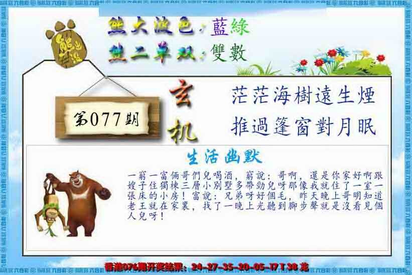 六合彩077期熊出没生活幽默