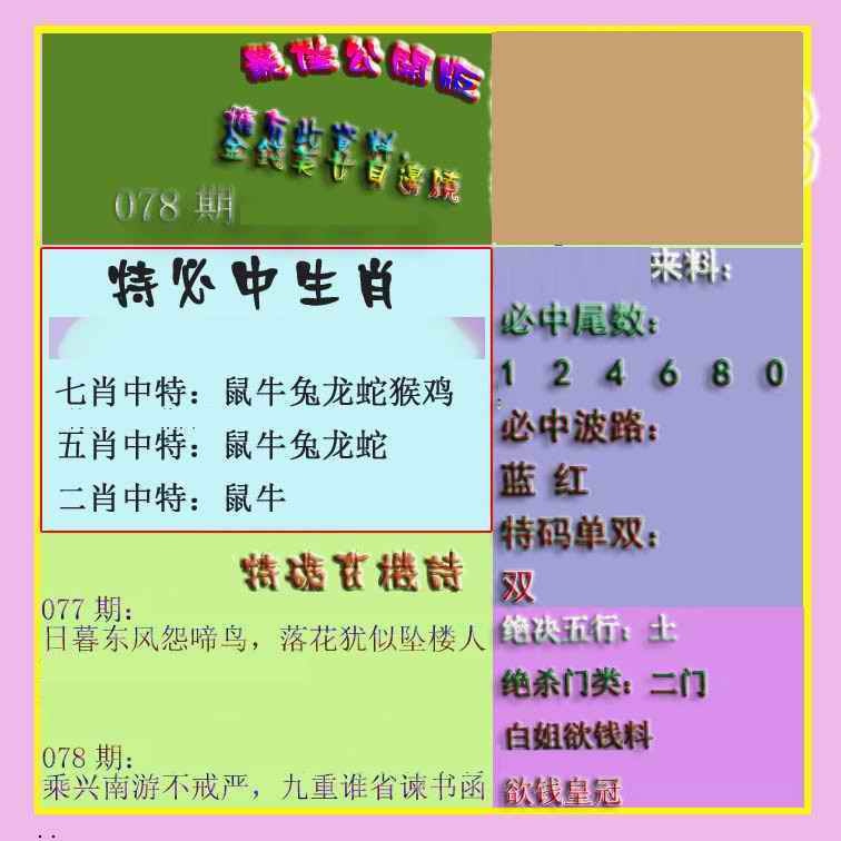 六合彩078期波肖门尾最佳公开版