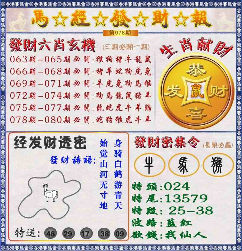六合彩078期马经发财报（荐）