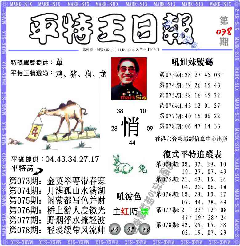 六合彩078期平特王日报（荐）