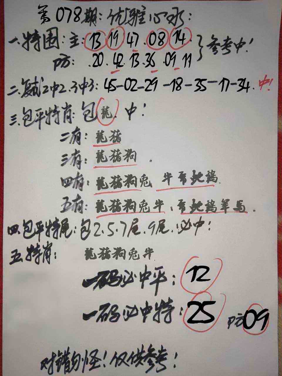 六合彩078期优雅心水