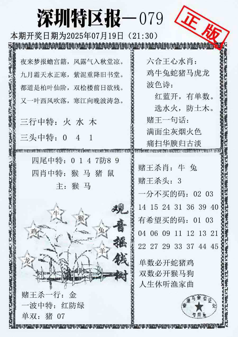 六合彩079期深圳特区报A